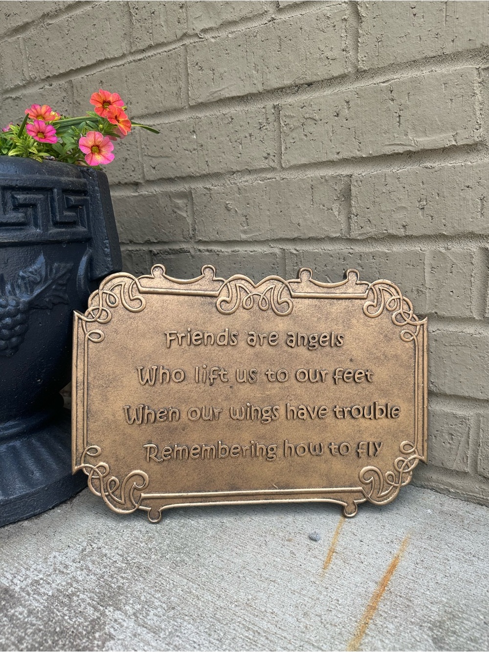 Decorative Bronze Plaque - "Friends are angels"